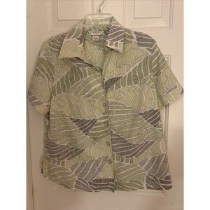 Allison‎ Daley Womens Size 12p Top Button Front Tropical Leaves Green